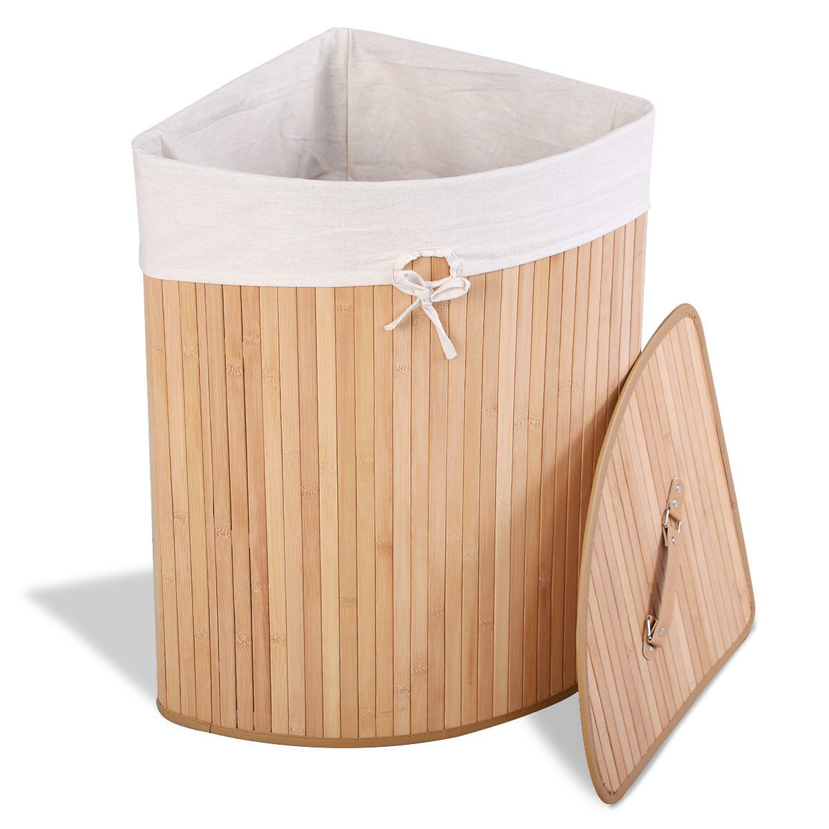 Corner Bamboo Hamper Laundry Basket-Laundry Baskets-DECOROLALA