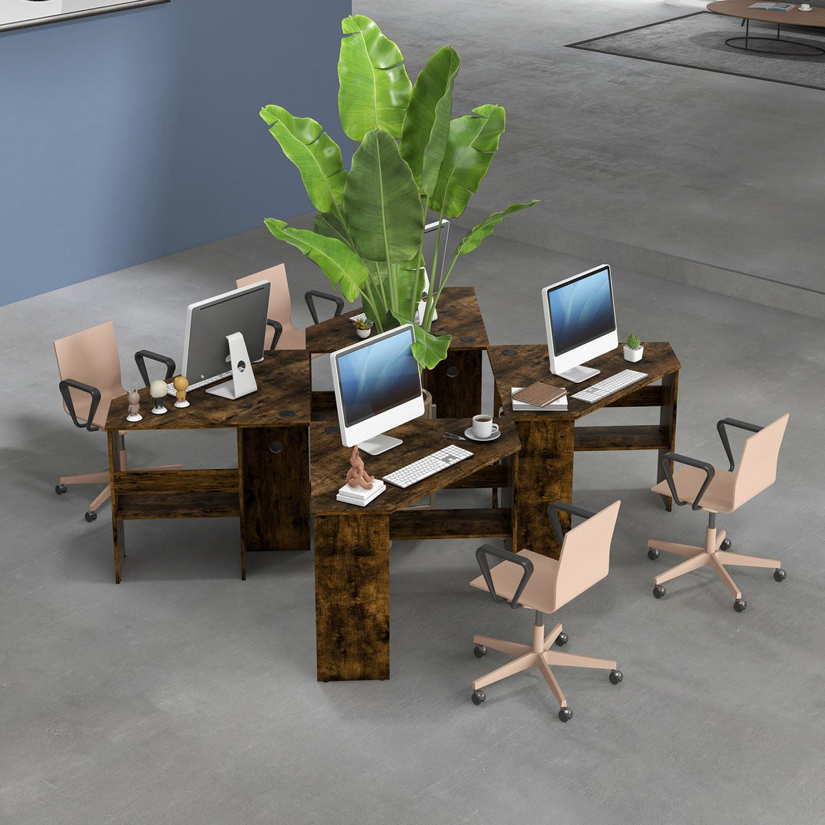 Corner Computer Desk Triangle Writing Workstation with Storage Shelf-Rustic Brown-Corner Desks-DECOROLALA