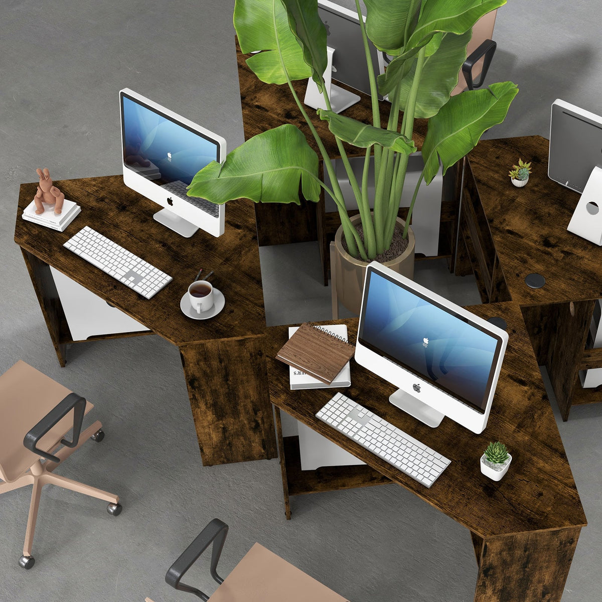 Corner Computer Desk Triangle Writing Workstation with Storage Shelf-Rustic Brown-Corner Desks-DECOROLALA