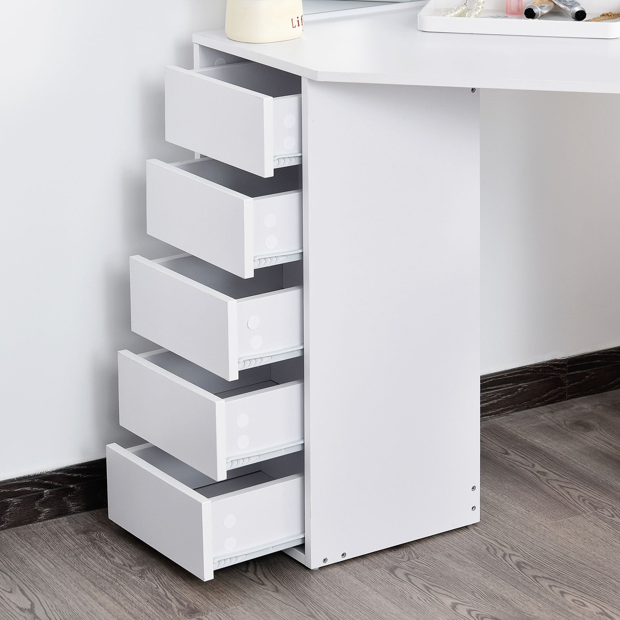 Corner Dressing Table - White Makeup Vanity with 3 Mirrors-DECOROLALA