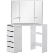 Corner Dressing Table - White Makeup Vanity with 3 Mirrors-DECOROLALA