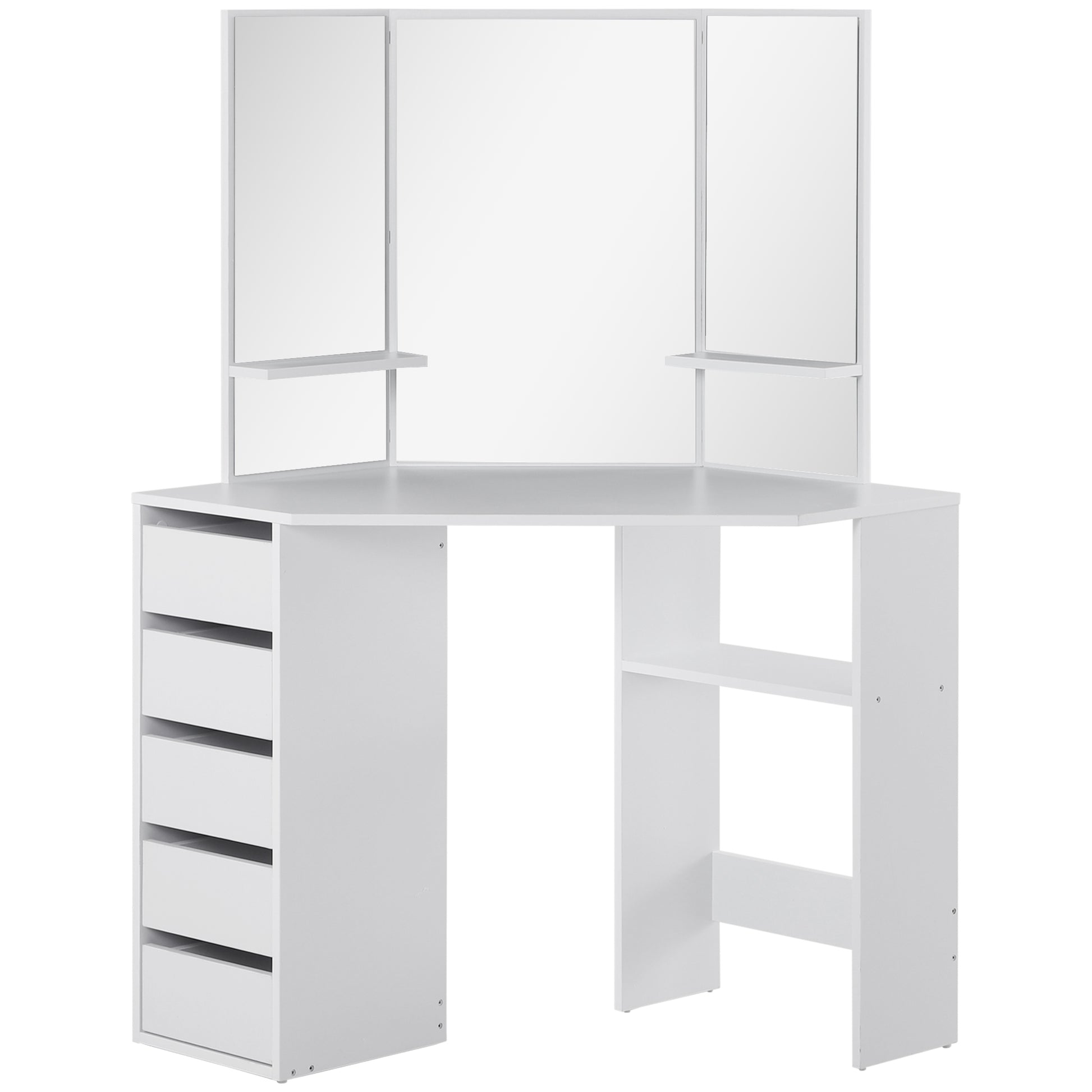 Corner Dressing Table - White Makeup Vanity with 3 Mirrors-DECOROLALA
