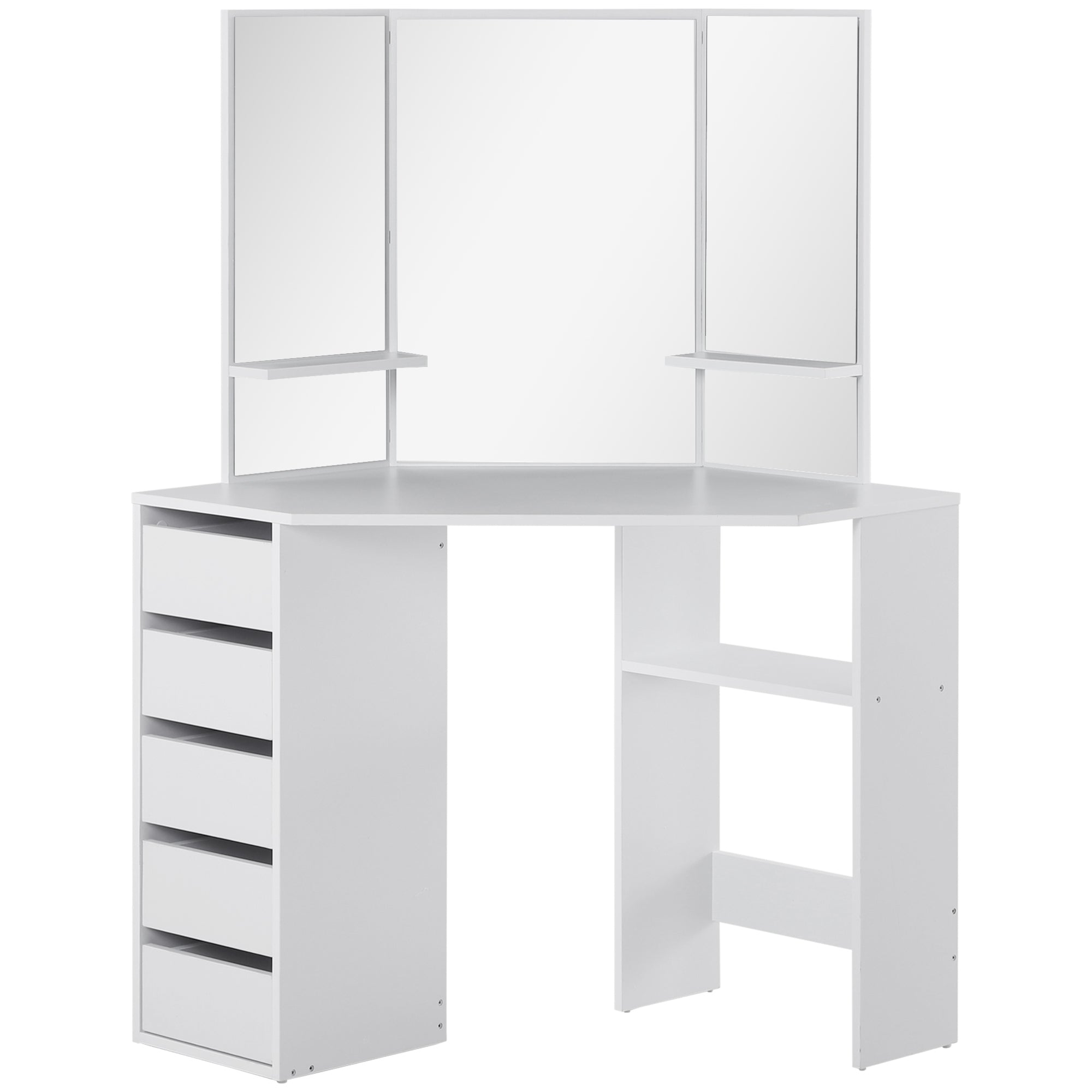 Corner Dressing Table - White Makeup Vanity with 3 Mirrors-DECOROLALA