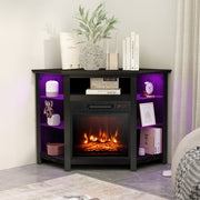 Corner Fireplace TV Stand with LED Lights for 50" TV - Black-Entertainment Centers & TV Stands-DECOROLALA