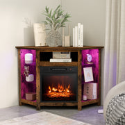 Corner Fireplace TV Stand with LED Lights for 50" TV - Rustic Brown-Entertainment Centers & TV Stands-DECOROLALA