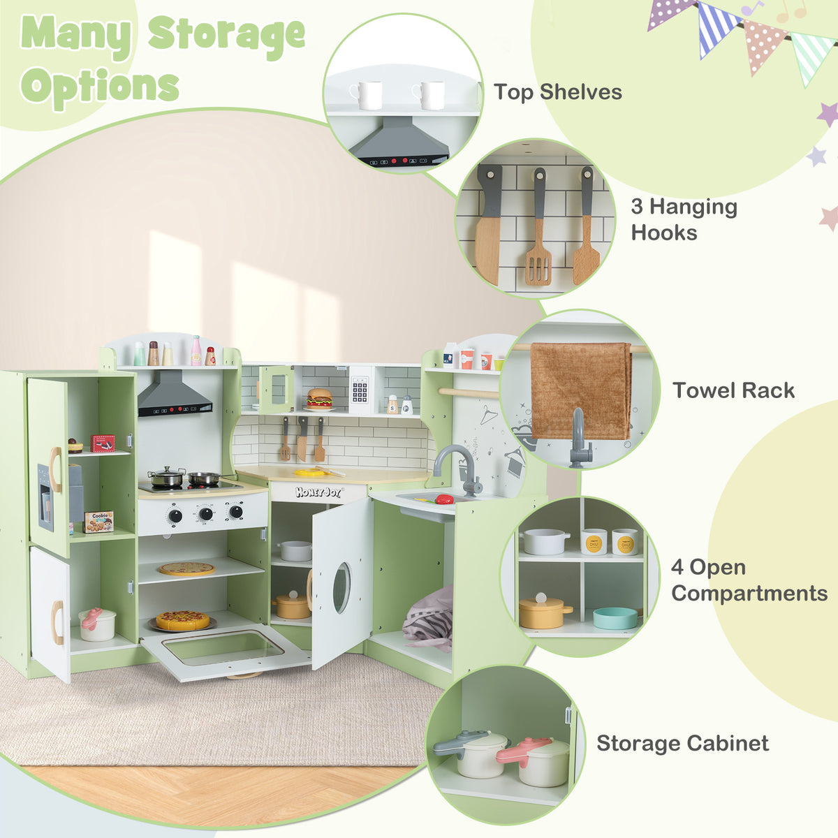 Corner Kids Play Kitchen with Washing Machine and Ice Maker Gift for Boys Girls