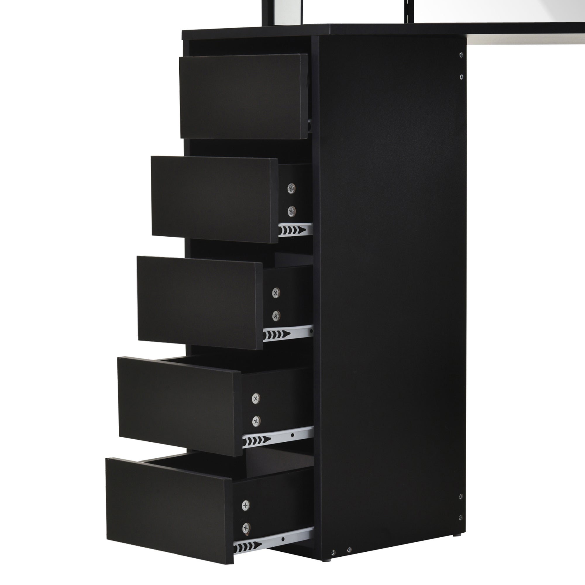 Corner Makeup Vanity Desk with 3-Piece Mirror - Black-DECOROLALA