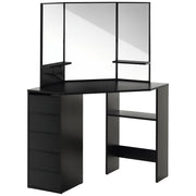 Corner Makeup Vanity Desk with 3-Piece Mirror - Black-DECOROLALA