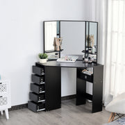 Corner Makeup Vanity Desk with 3-Piece Mirror - Black-DECOROLALA