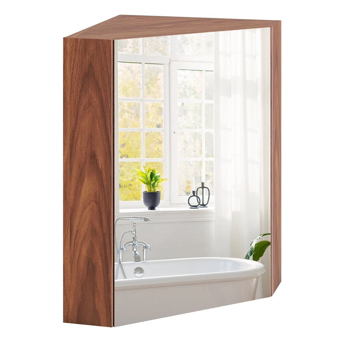Corner Medicine Cabinet with Mirror - Brown Wall Mount Storage-Wall Cabinets-DECOROLALA
