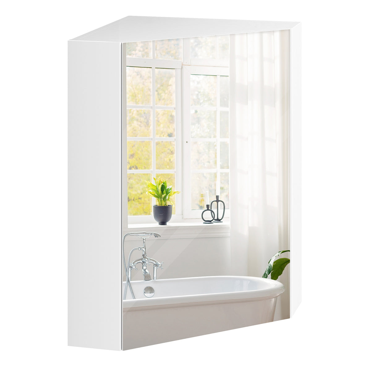 Corner Medicine Cabinet with Mirror and Adjustable Shelf - White-Wall Cabinets-DECOROLALA