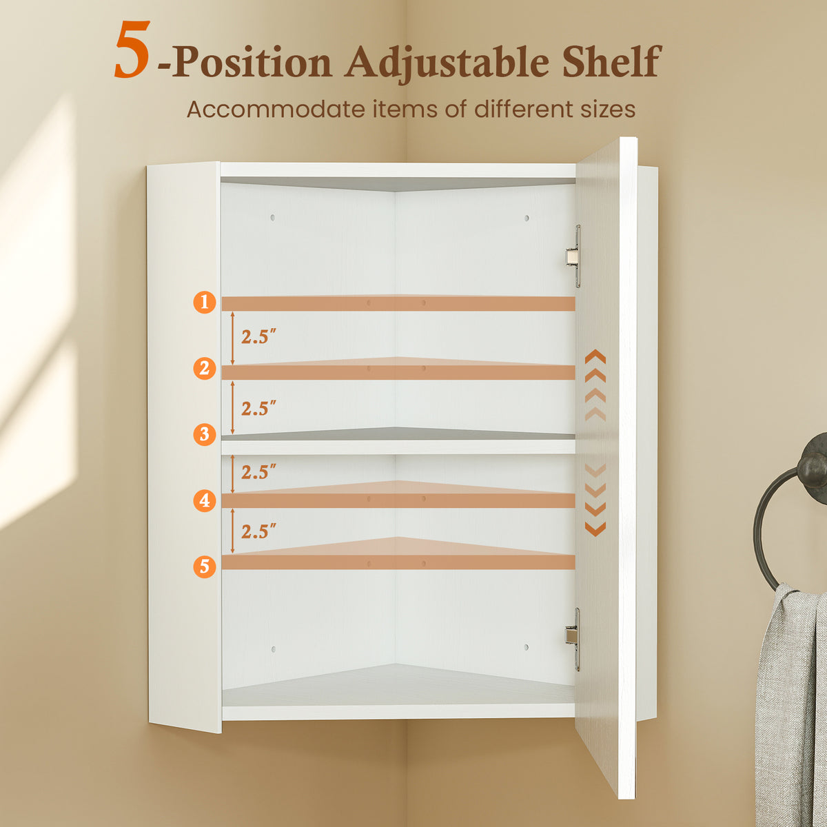 Corner Medicine Cabinet with Mirror and Adjustable Shelf - White-Wall Cabinets-DECOROLALA
