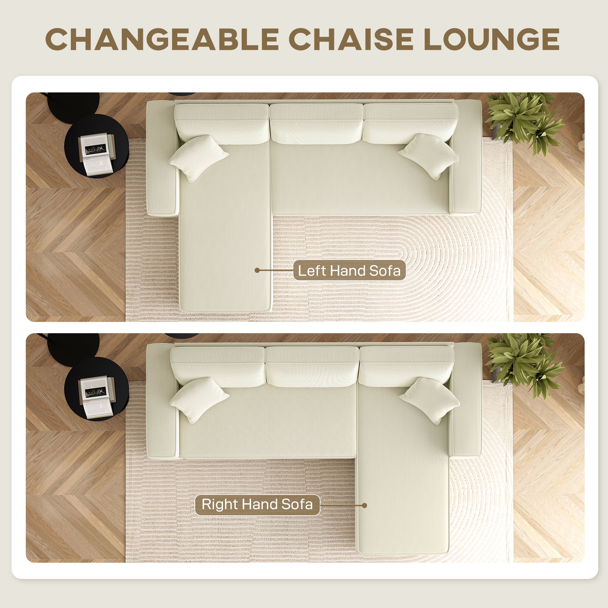 Corner Sofa L-Shaped Corduroy Cream White-DECOROLALA