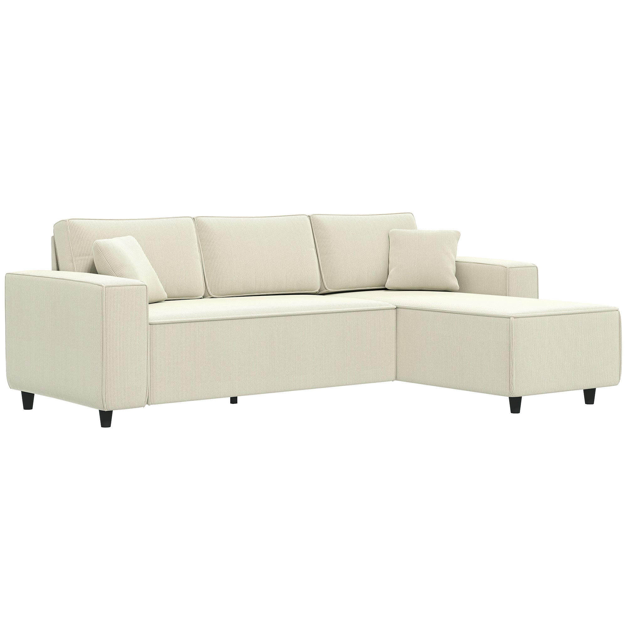 Corner Sofa L-Shaped Corduroy Cream White-DECOROLALA