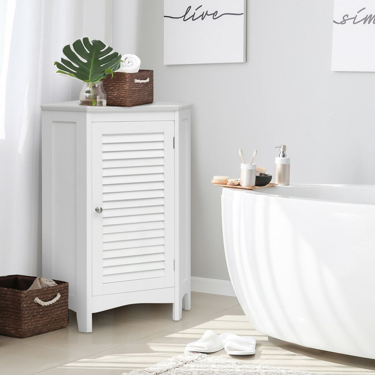 Corner Storage Cabinet - White MDF Bathroom Floor Unit 32"H-Bathroom Floor Cabinets-DECOROLALA