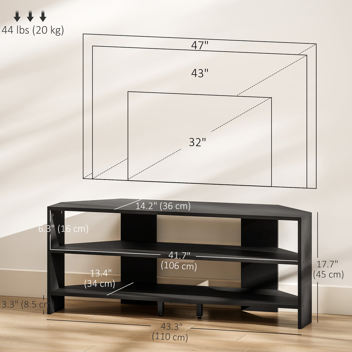 Corner TV Stand for TVs up to 47" - Black Modern Table-Home Furnishings > Living Room Furniture > TV¬†Stands-DECOROLALA