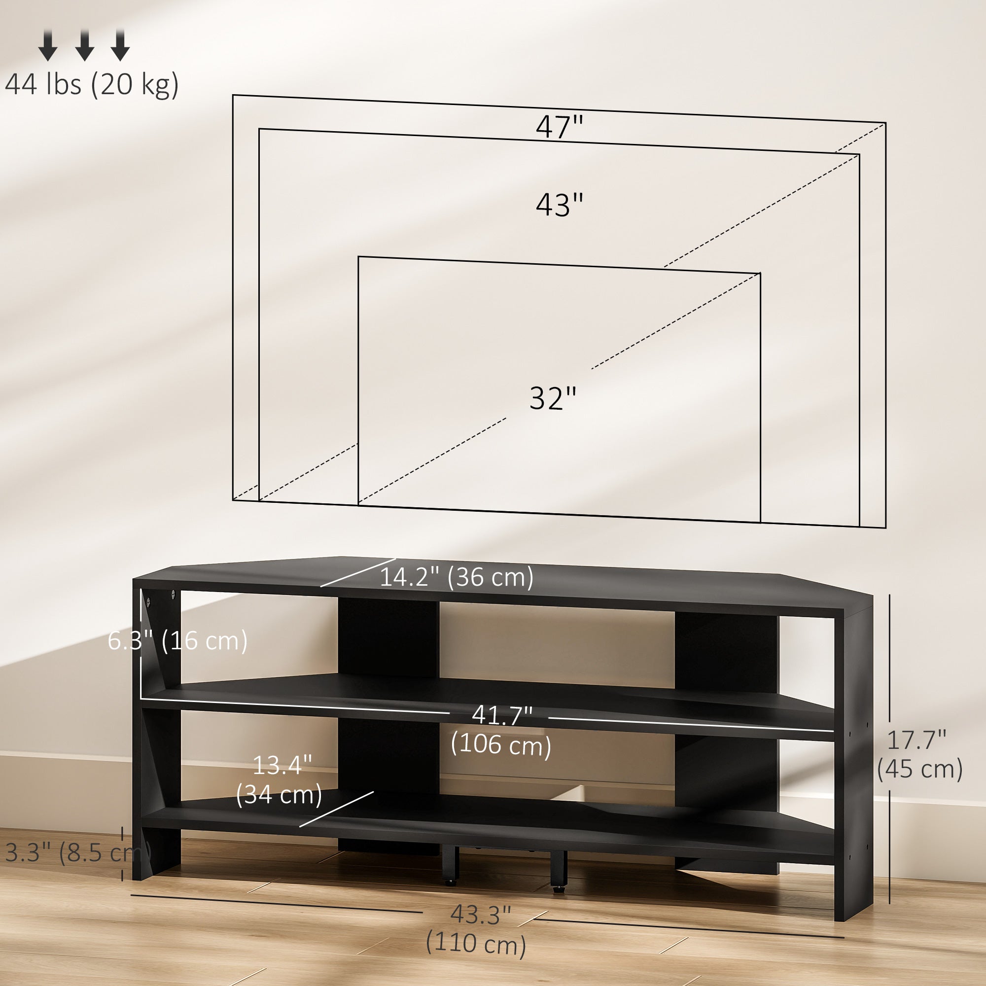 Corner TV Stand for TVs up to 47" - Black Modern Table-Home Furnishings > Living Room Furniture > TV¬†Stands-DECOROLALA