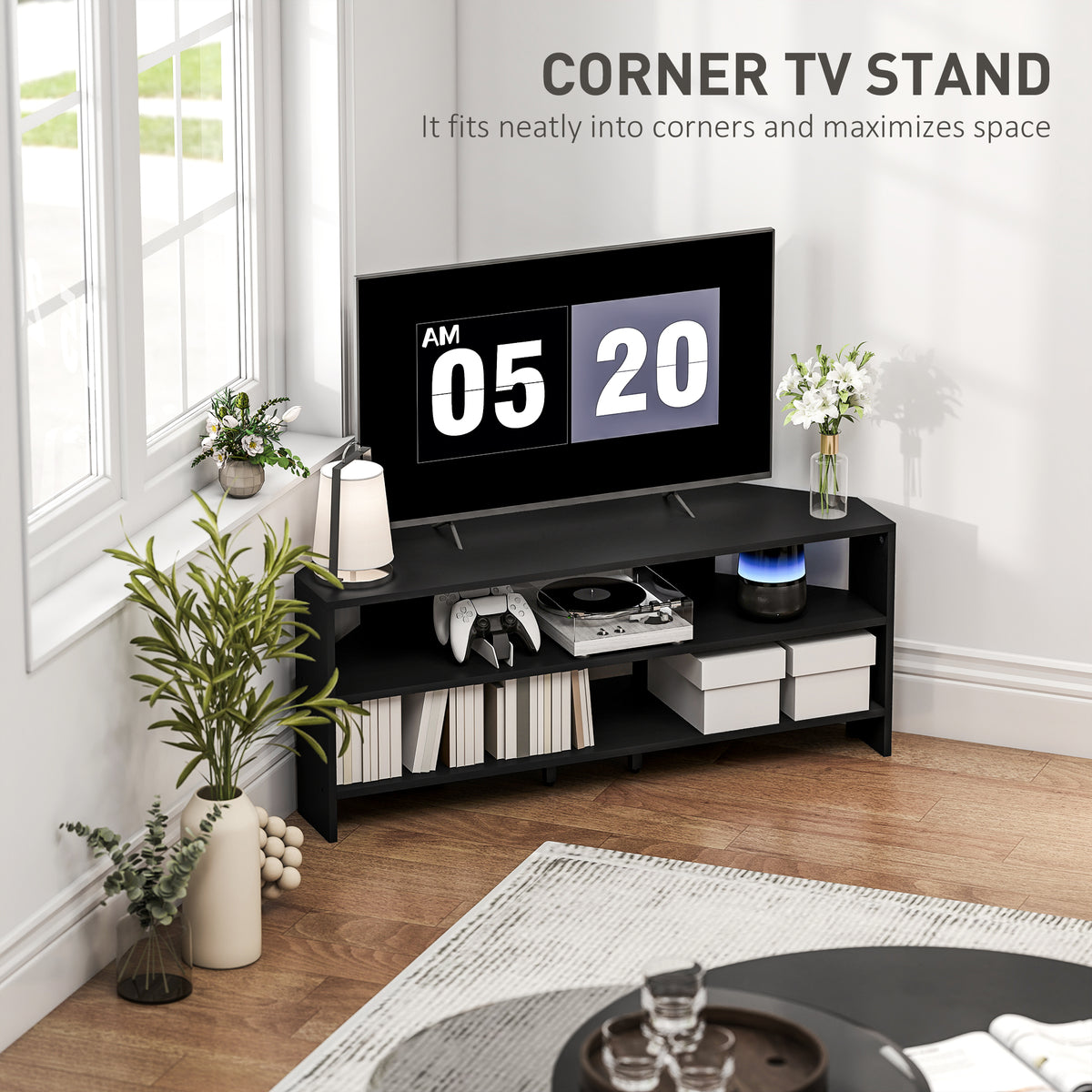 Corner TV Stand for TVs up to 47" - Black Modern Table-Home Furnishings > Living Room Furniture > TV¬†Stands-DECOROLALA