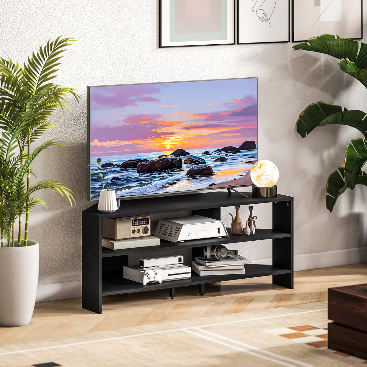 Corner TV Stand for TVs up to 47" - Black Modern Table-Home Furnishings > Living Room Furniture > TV¬†Stands-DECOROLALA