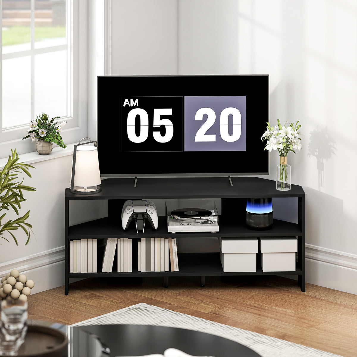 Corner TV Stand for TVs up to 47" - Black Modern Table-Home Furnishings > Living Room Furniture > TV¬†Stands-DECOROLALA