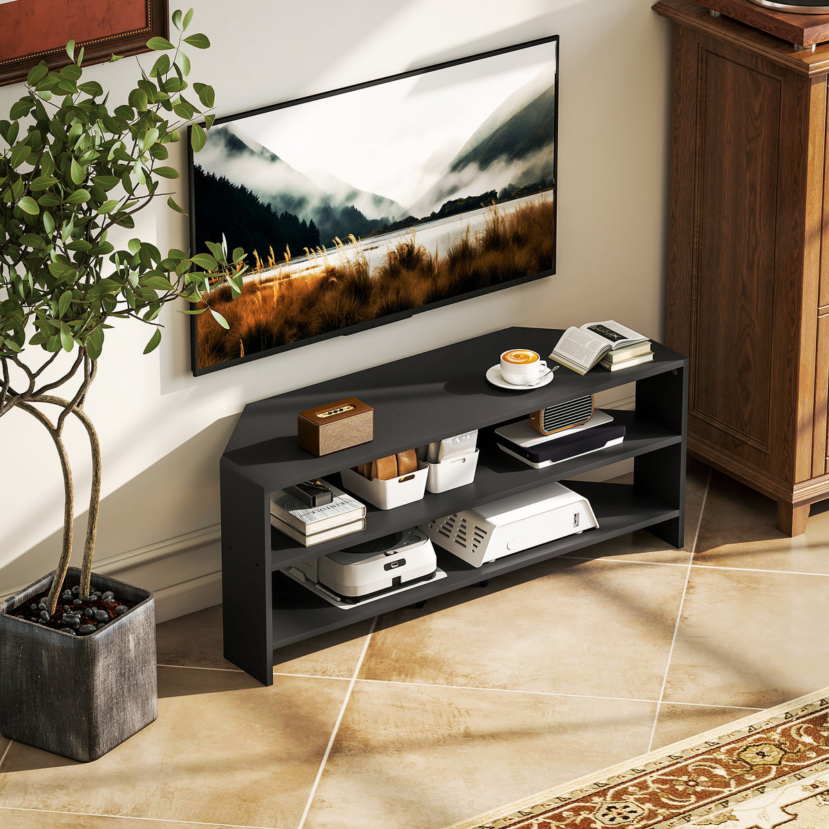 Corner TV Stand for TVs up to 47" - Black Modern Table-Home Furnishings > Living Room Furniture > TV¬†Stands-DECOROLALA