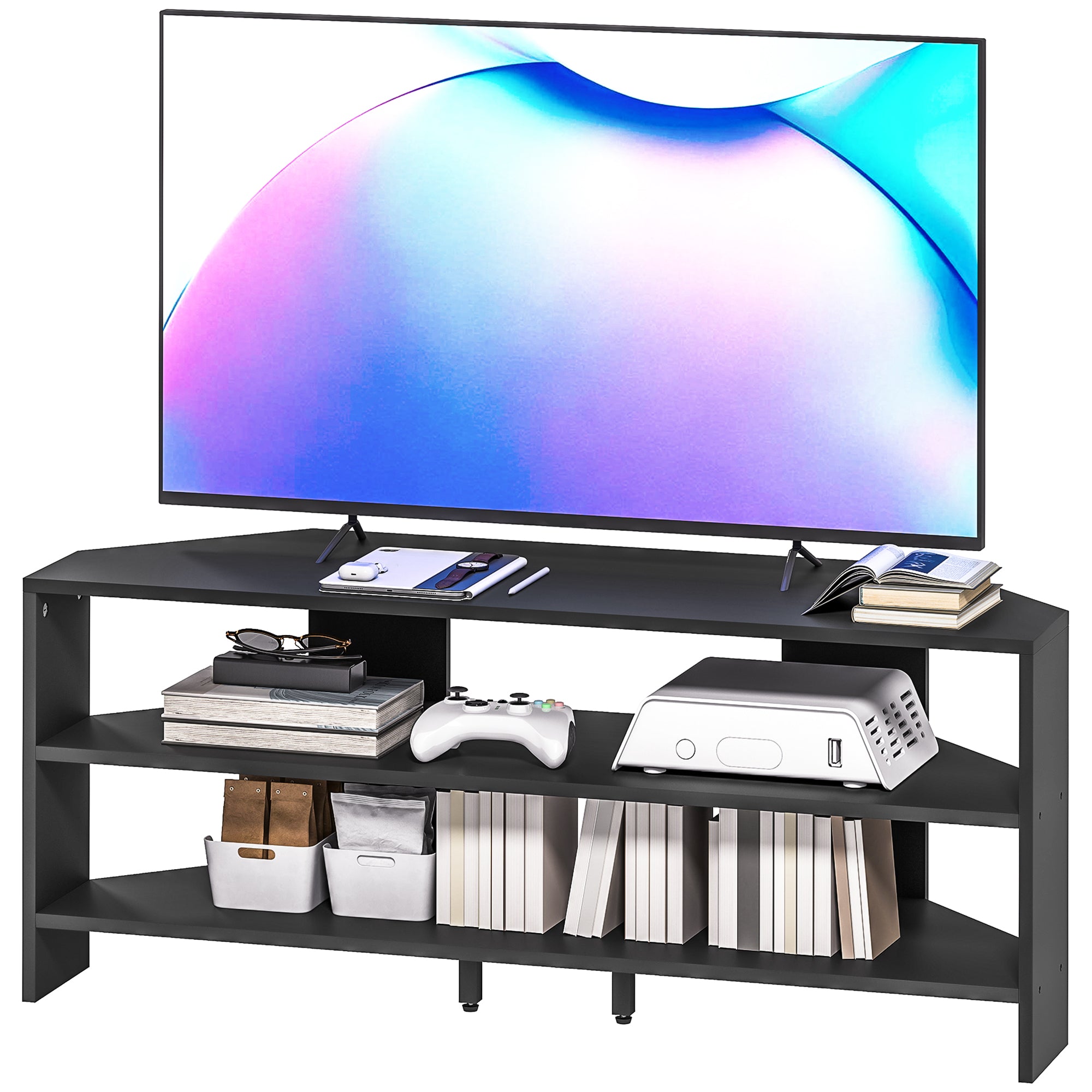 Corner TV Stand for TVs up to 47" - Black Modern Table-Home Furnishings > Living Room Furniture > TV¬†Stands-DECOROLALA