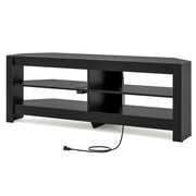 Corner TV Stand with Power Outlet and 4 Open Storage Shelves-Black-Entertainment Centers & TV Stands-DECOROLALA