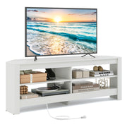 Corner TV Stand with Power Outlet and 4 Open Storage Shelves-White-Entertainment Centers & TV Stands-DECOROLALA