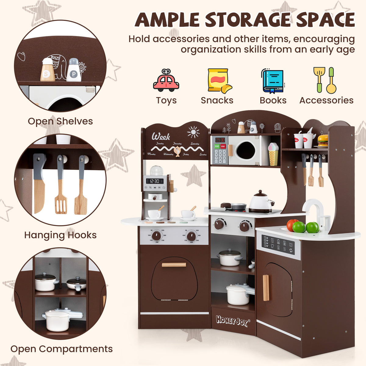 Corner Wooden Play Kitchen with Coffee Machine and Slide for Kids
