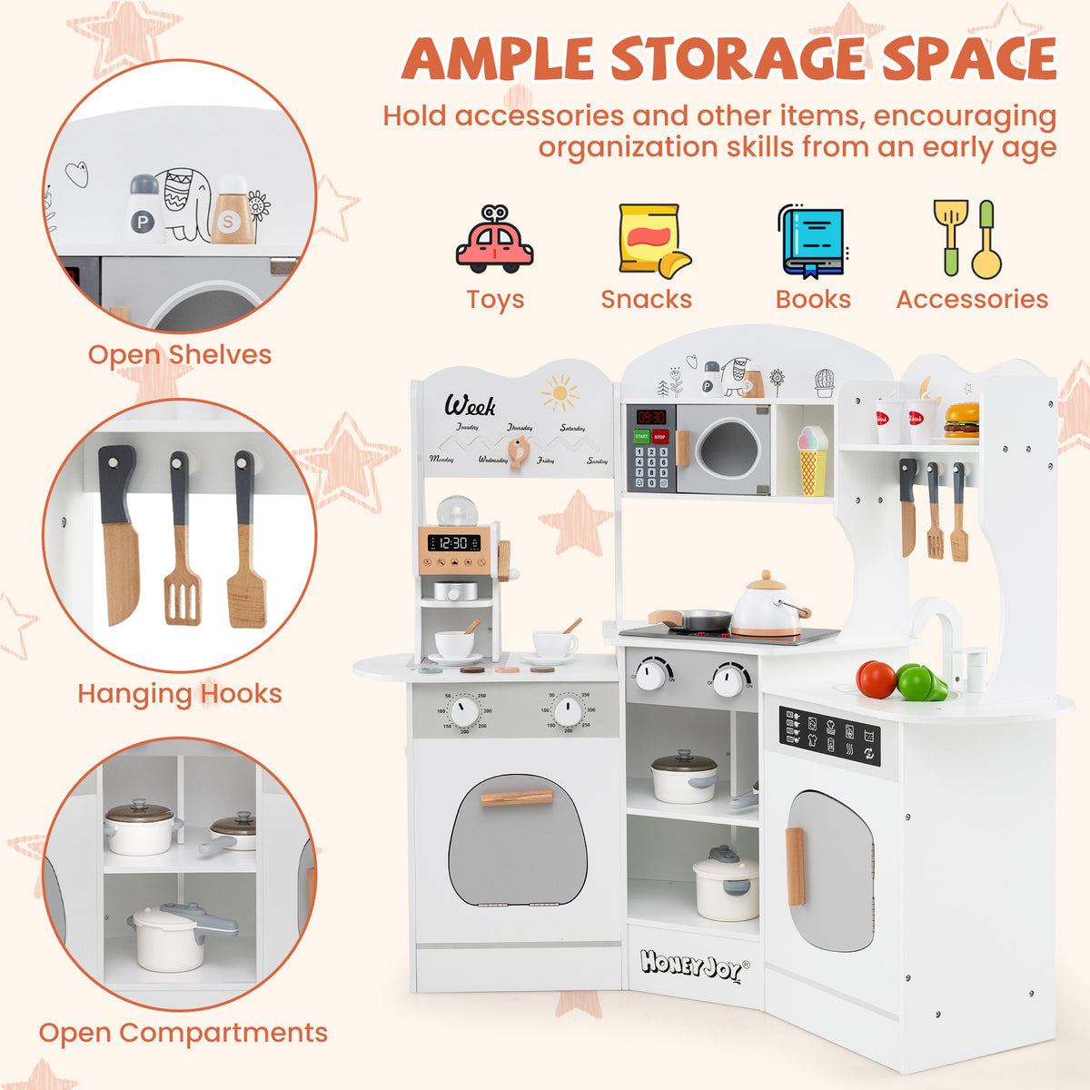 Corner Wooden Play Kitchen with Coffee Machine and Slide for Kids