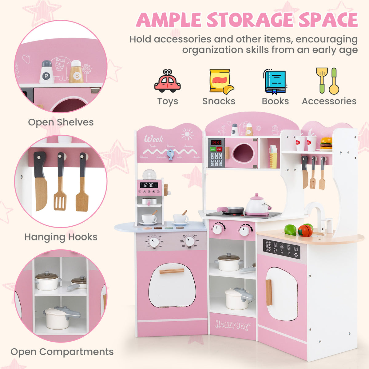 Corner Wooden Play Kitchen with Coffee Machine and Slide for Kids