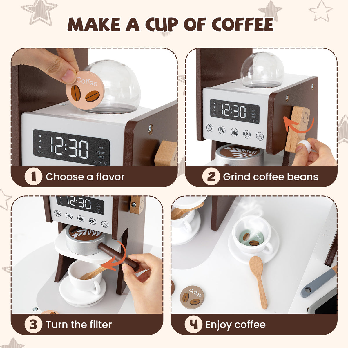 Corner Wooden Play Kitchen with Coffee Machine and Slide for Kids