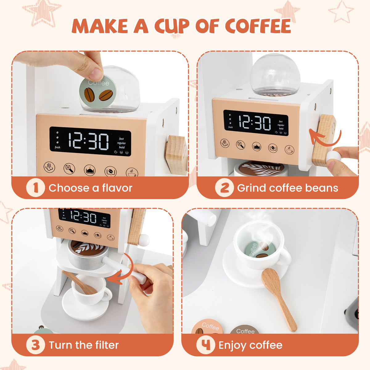 Corner Wooden Play Kitchen with Coffee Machine and Slide for Kids