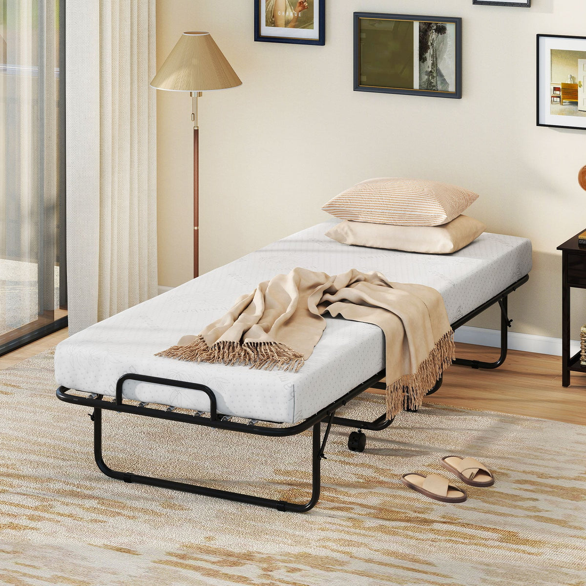 Cot Size Folding Bed Frame with Memory Foam Mattress and Metal Frame-Folding Beds-DECOROLALA