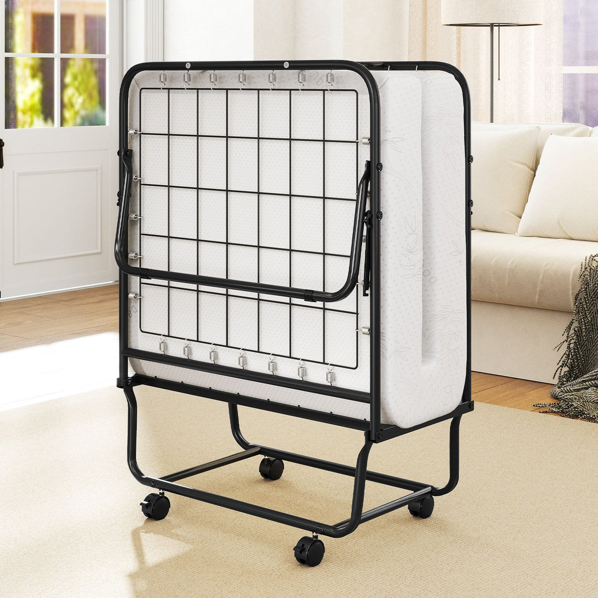 Cot Size Folding Bed Frame with Memory Foam Mattress and Metal Frame-Folding Beds-DECOROLALA