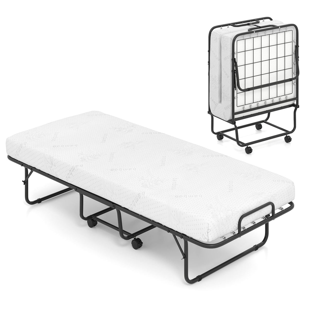 Cot Size Folding Bed Frame with Memory Foam Mattress and Metal Frame-Folding Beds-DECOROLALA