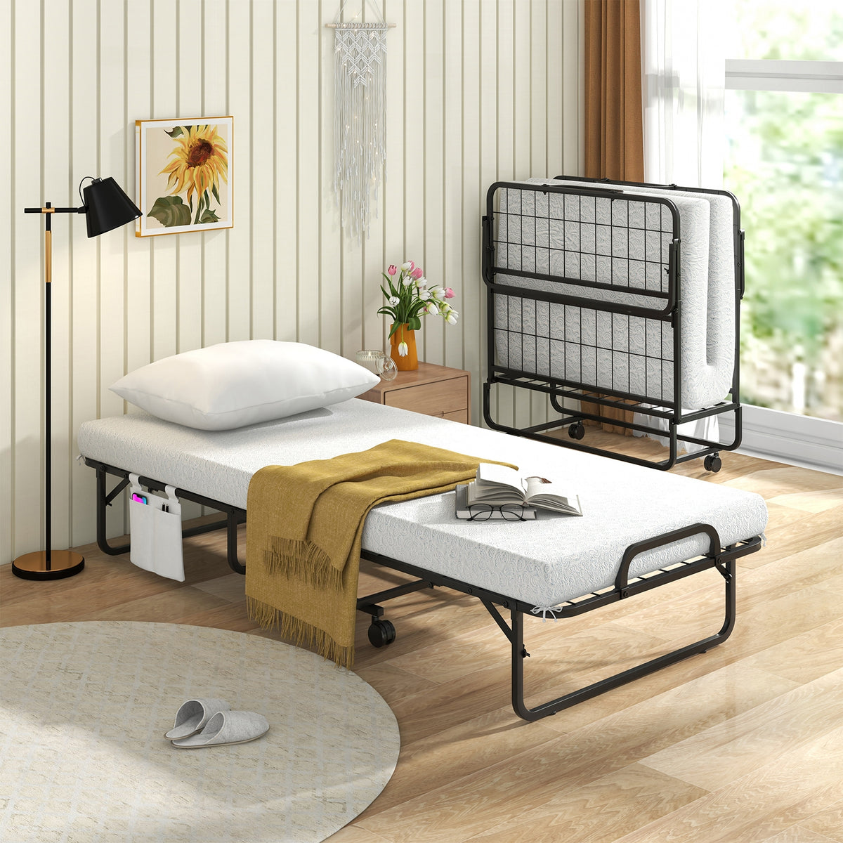 Cot Size Folding Bed with Memory Foam Mattress and Pillow-Folding Beds-DECOROLALA