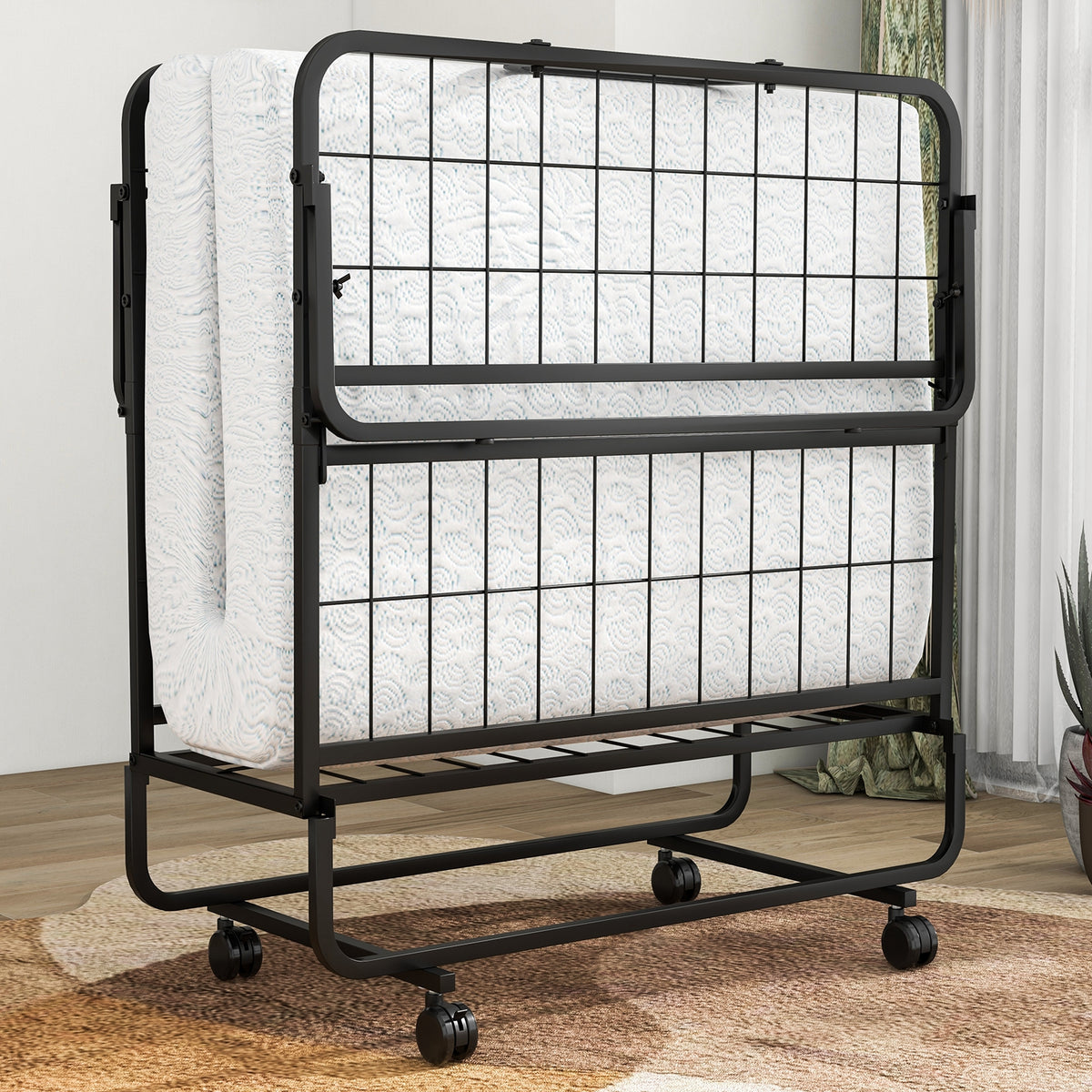 Cot Size Folding Bed with Memory Foam Mattress and Pillow-Folding Beds-DECOROLALA