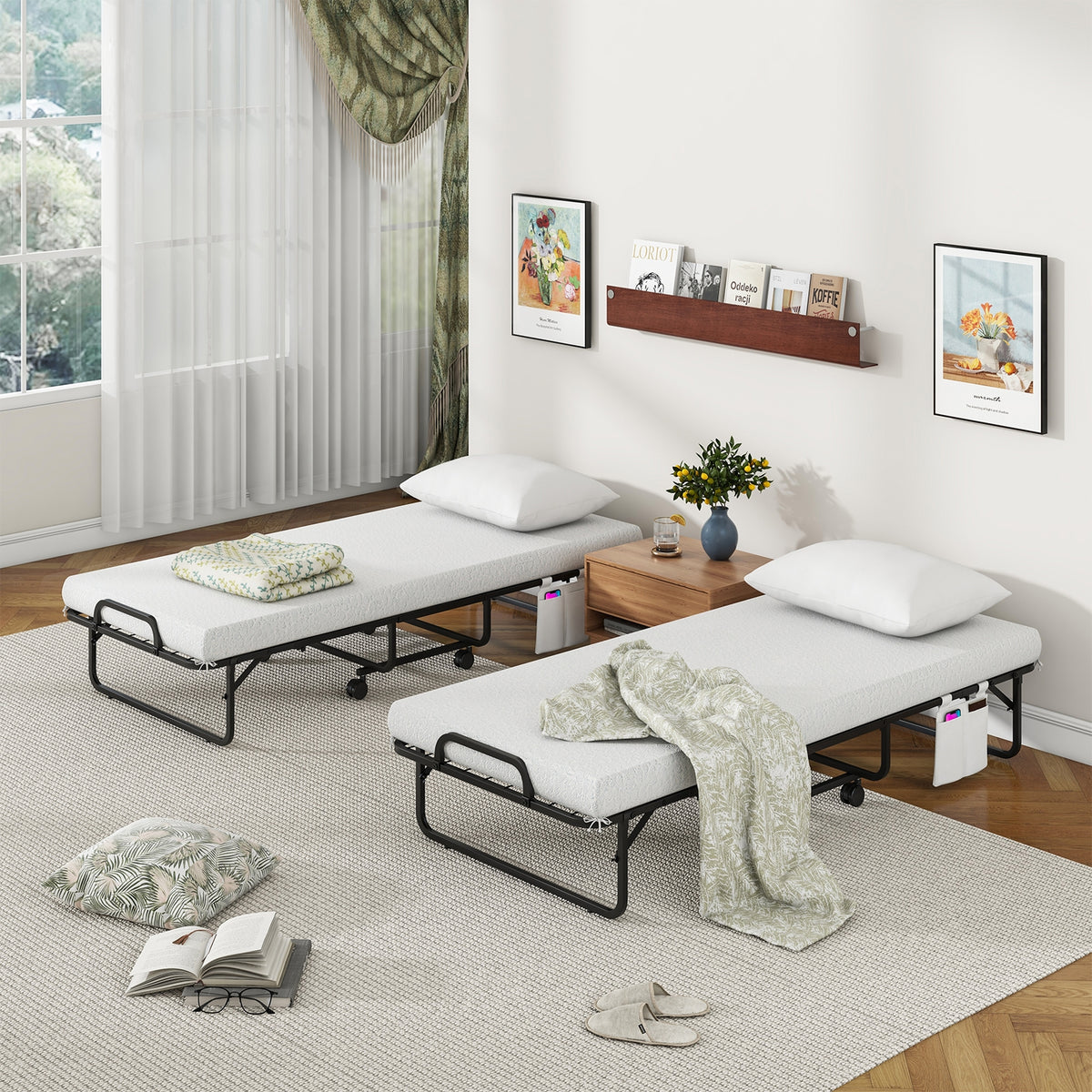 Cot Size Folding Bed with Memory Foam Mattress and Pillow-Folding Beds-DECOROLALA