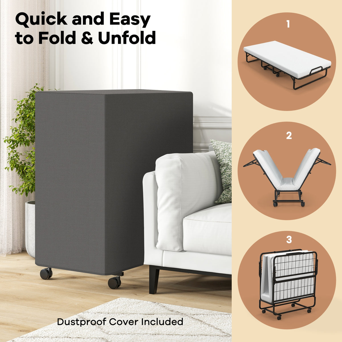 Cot Size Folding Bed with Memory Foam Mattress and Pillow-Folding Beds-DECOROLALA