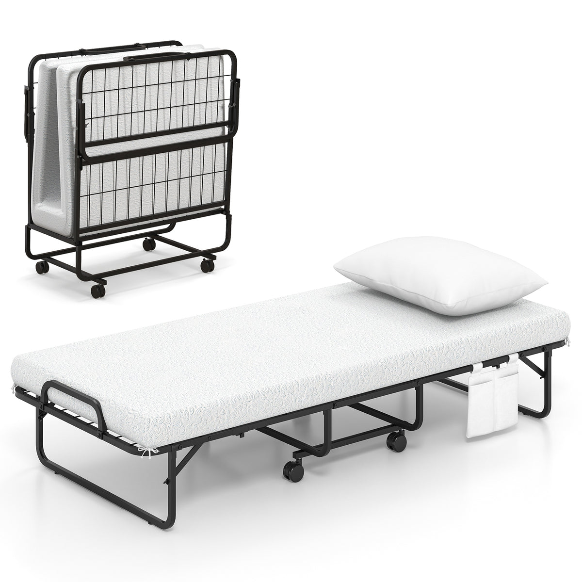 Cot Size Folding Bed with Memory Foam Mattress and Pillow-Folding Beds-DECOROLALA