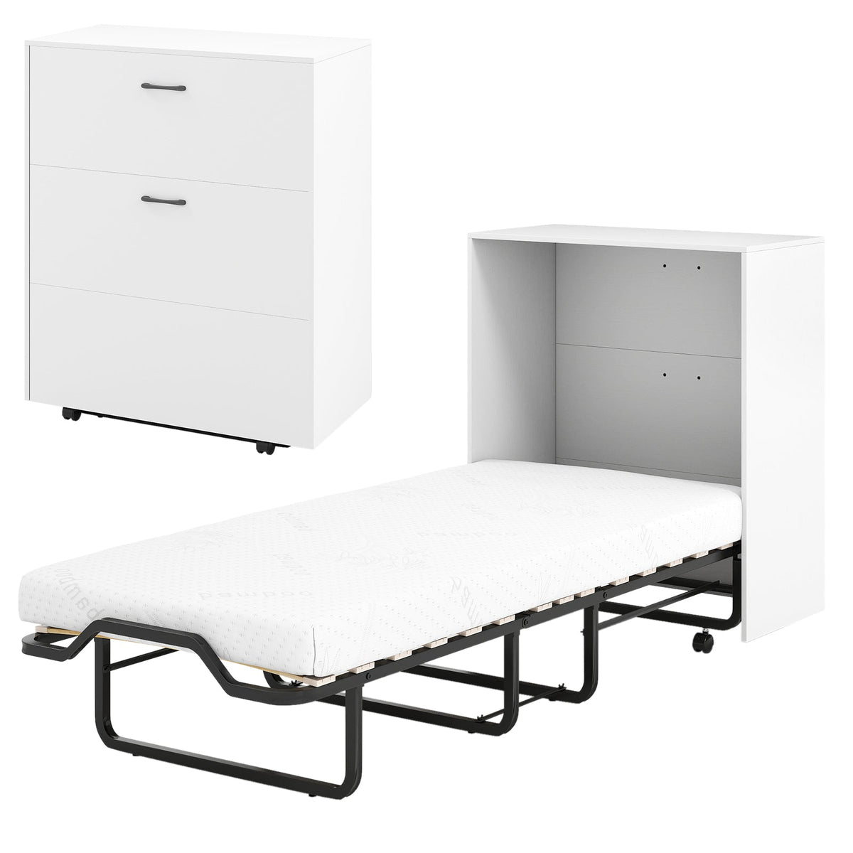 Cot Size Murphy Bed with Foldable Bed and Lockable Wheels-Folding Beds-DECOROLALA