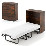 Cot Size Murphy Bed with Foldable Bed and Lockable Wheels-Rustic Brown-Folding Beds-DECOROLALA