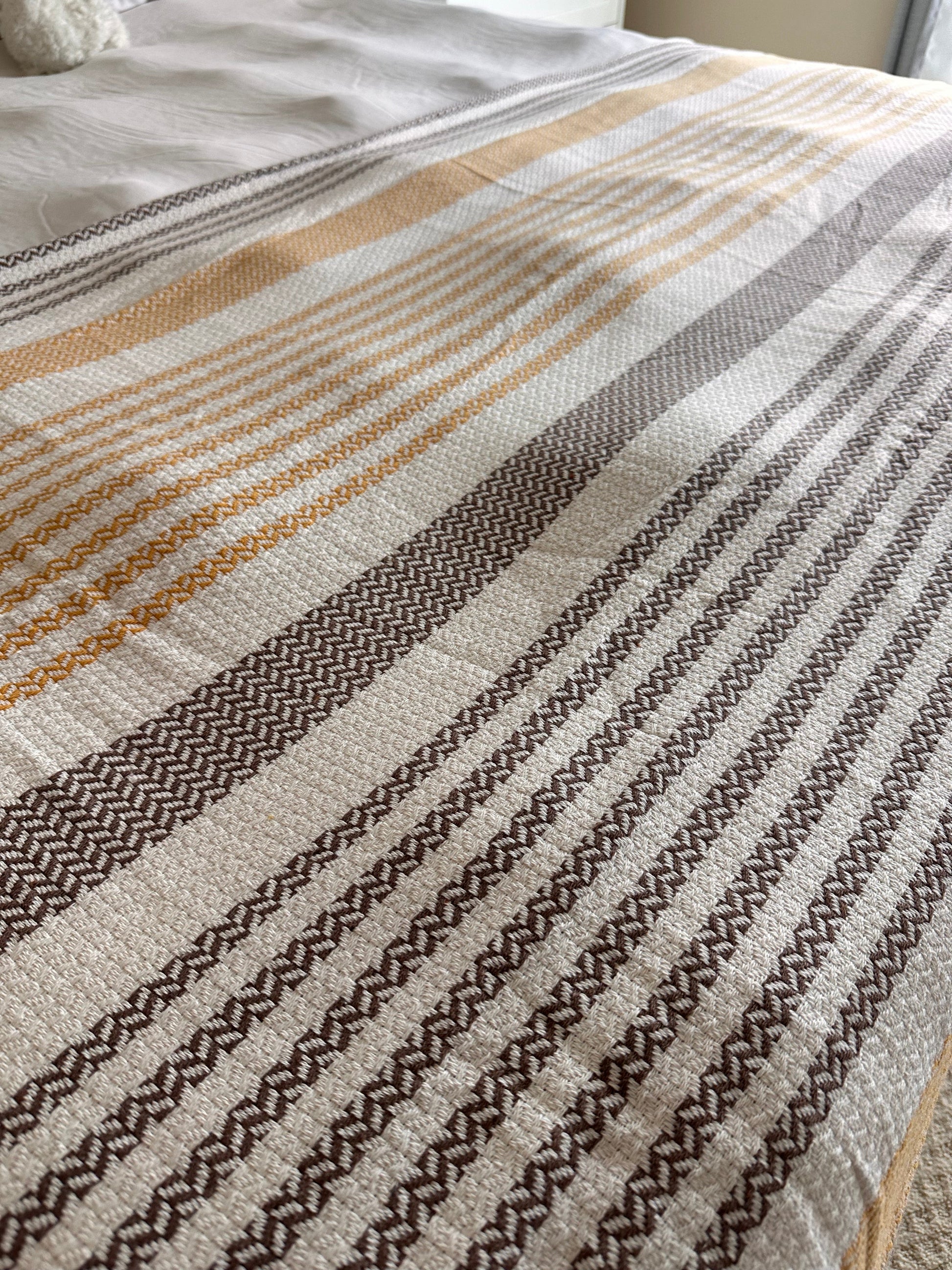 Cotton Brown Pom Pom Bedspread 110" x 118"-Bedspread-DECOROLALA