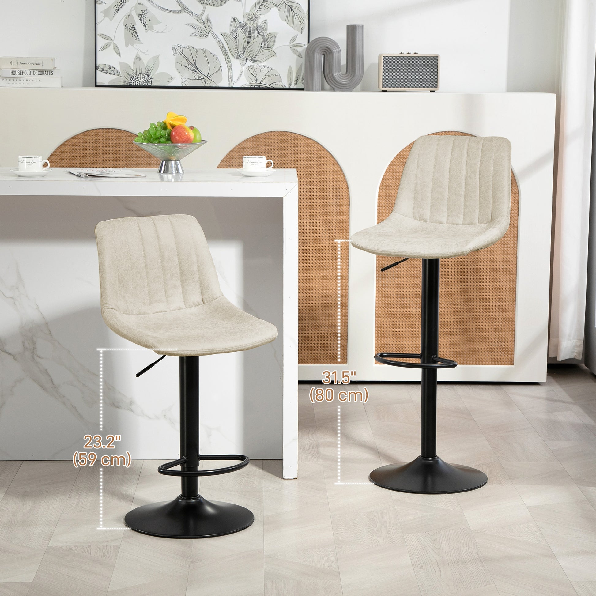 Counter Height Bar Stools Set of 2, Adjustable Height Bar Chairs with Swivel Seat, Leathaire Upholstery-Home Furnishings > Kitchen & Dining Furniture > Bar Stools-DECOROLALA