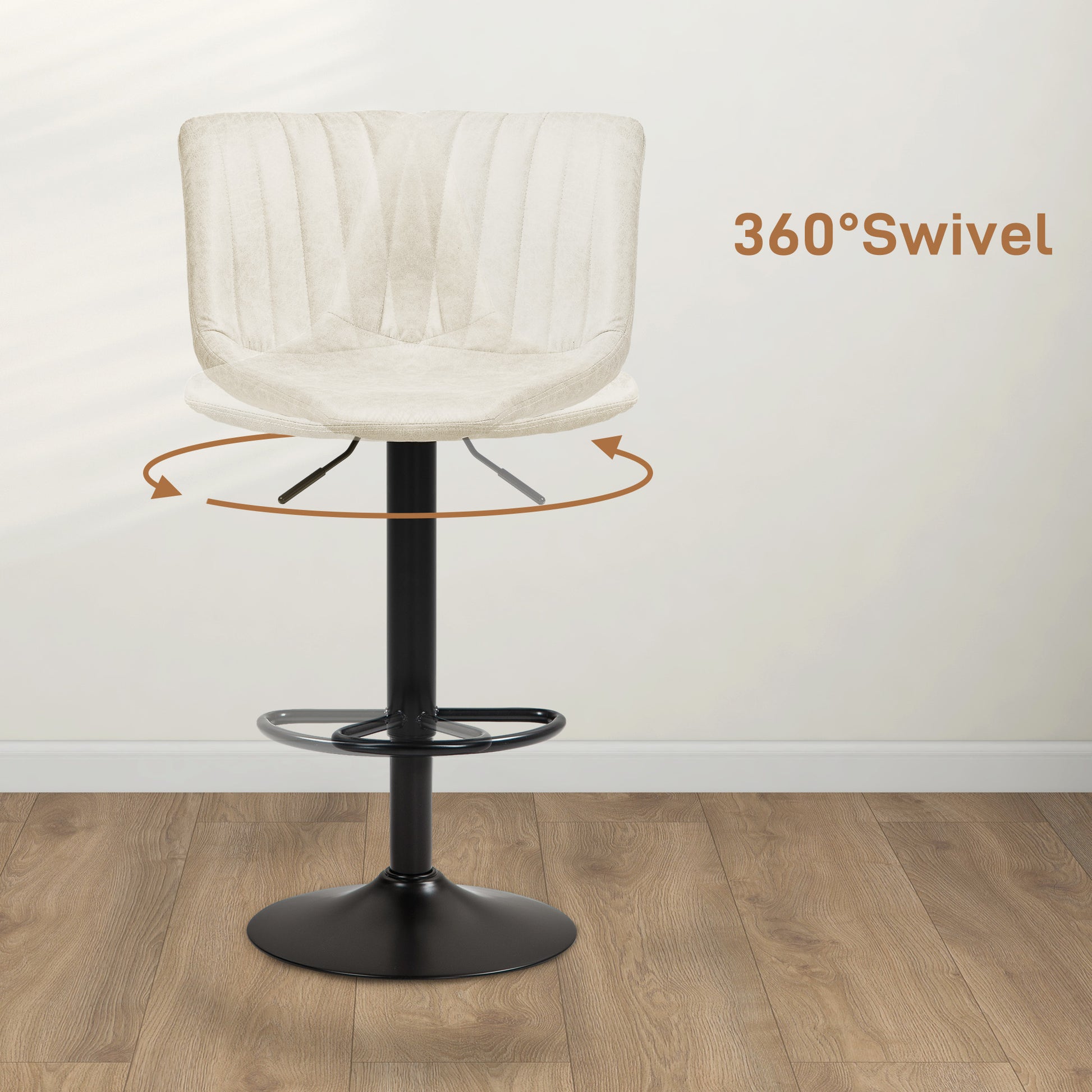 Counter Height Bar Stools Set of 2, Adjustable Height Bar Chairs with Swivel Seat, Leathaire Upholstery-Home Furnishings > Kitchen & Dining Furniture > Bar Stools-DECOROLALA