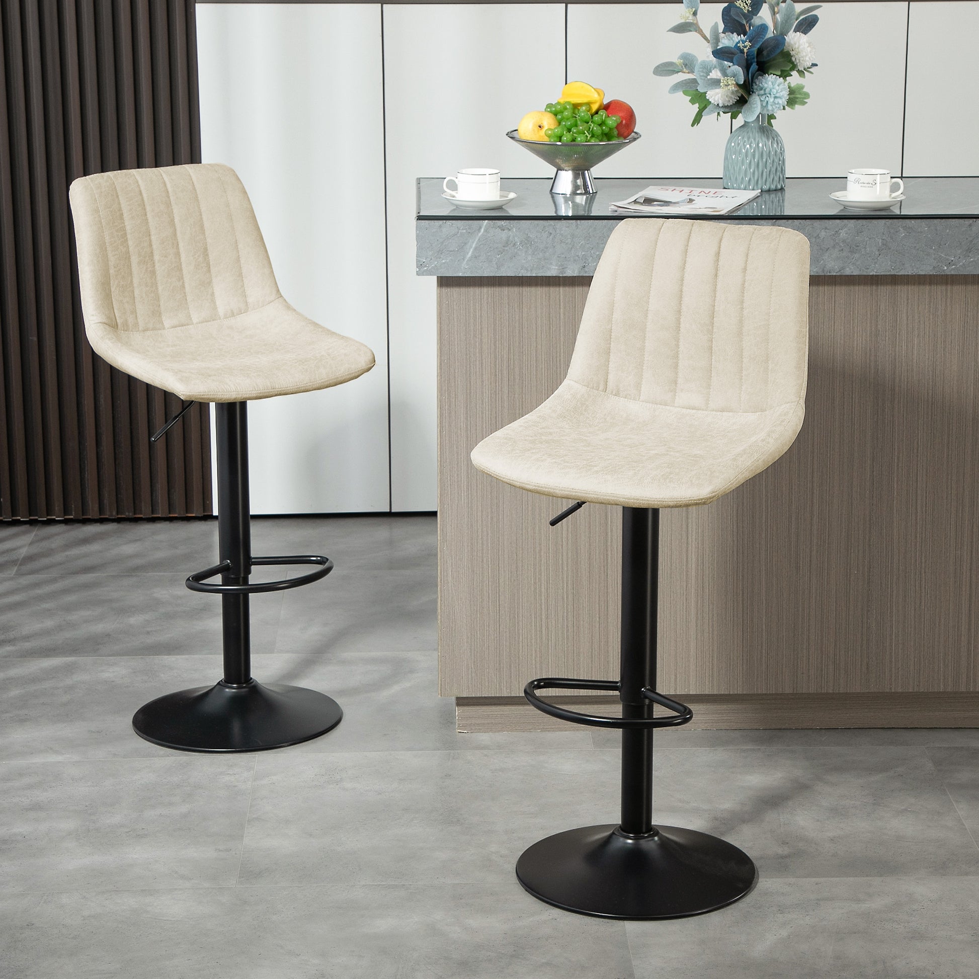 Counter Height Bar Stools Set of 2, Adjustable Height Bar Chairs with Swivel Seat, Leathaire Upholstery-Home Furnishings > Kitchen & Dining Furniture > Bar Stools-DECOROLALA