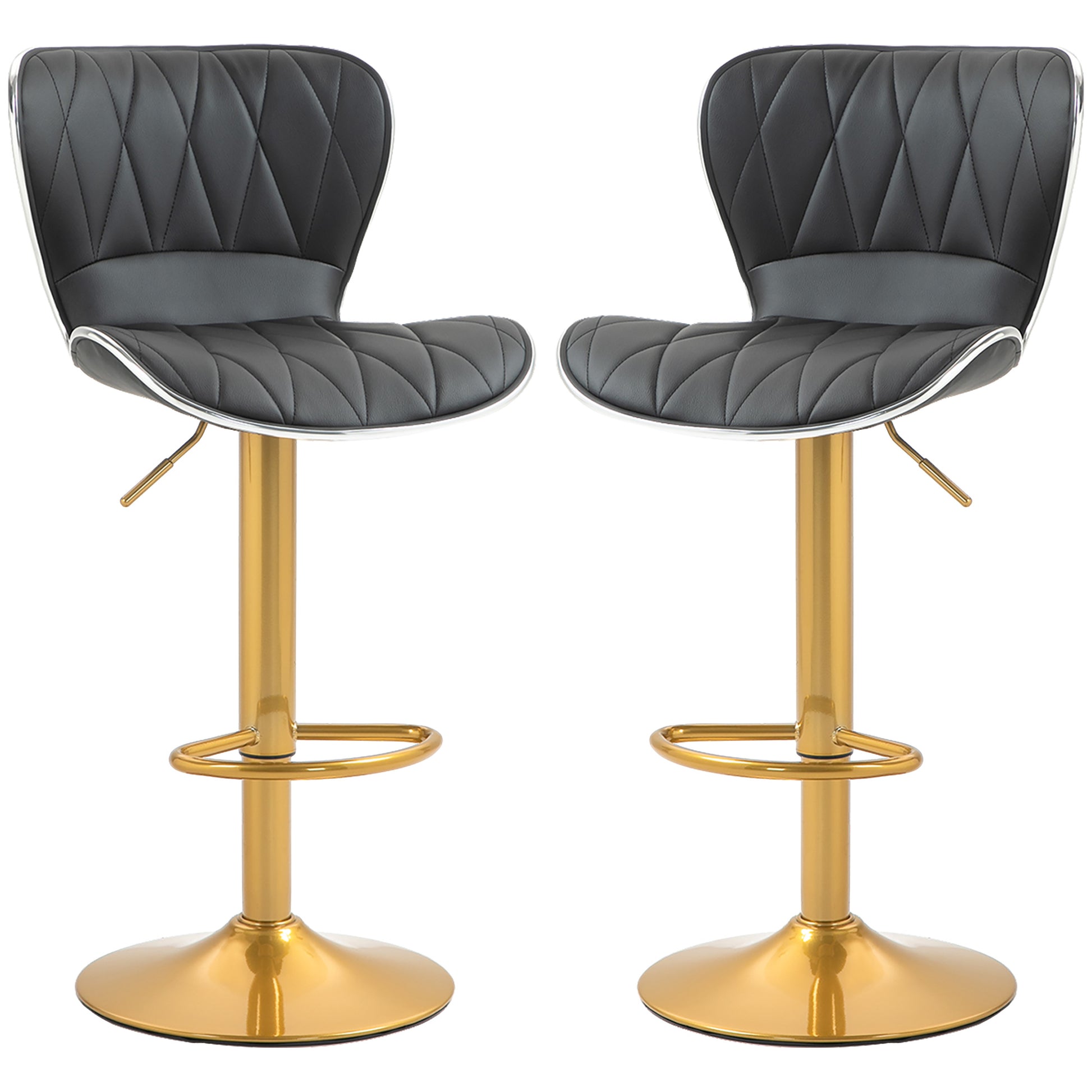 Counter Height Bar Stools Set of 2, Adjustable Height Bar Chairs with Swivel Seat, PU Leather Upholstery-Home Furnishings > Kitchen & Dining Furniture > Bar Stools-DECOROLALA