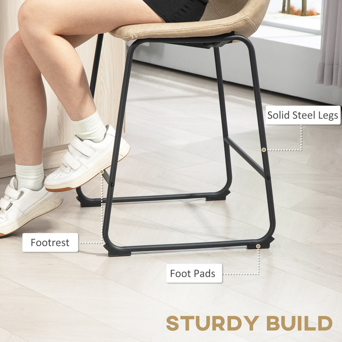 Counter Height Bar Stools Set of 2 - Beige PU Leather-Home Furnishings > Kitchen & Dining Furniture > Bar Stools-DECOROLALA