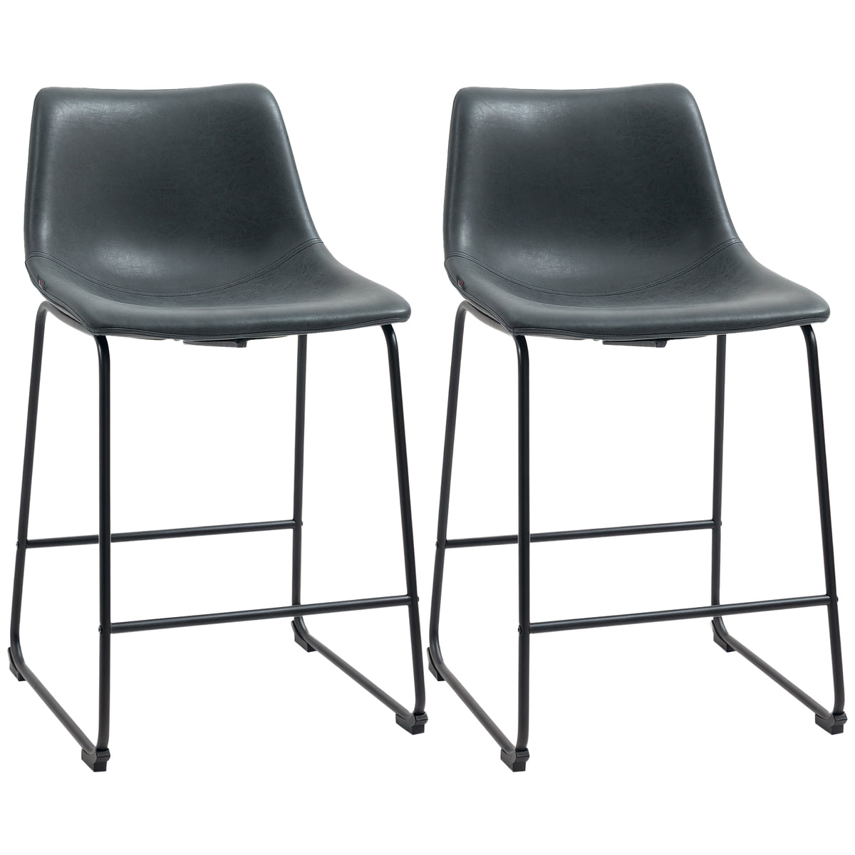 Counter Height Bar Stools Set of 2 - Black PU Leather-Home Furnishings > Kitchen & Dining Furniture > Bar Stools-DECOROLALA
